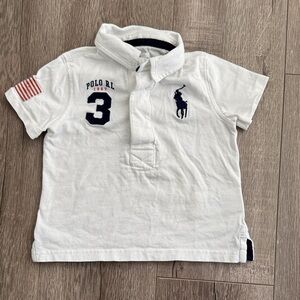 Ralph Lauren Polo Kids White Polo Shirt - American Flag sleeve and Big Pony